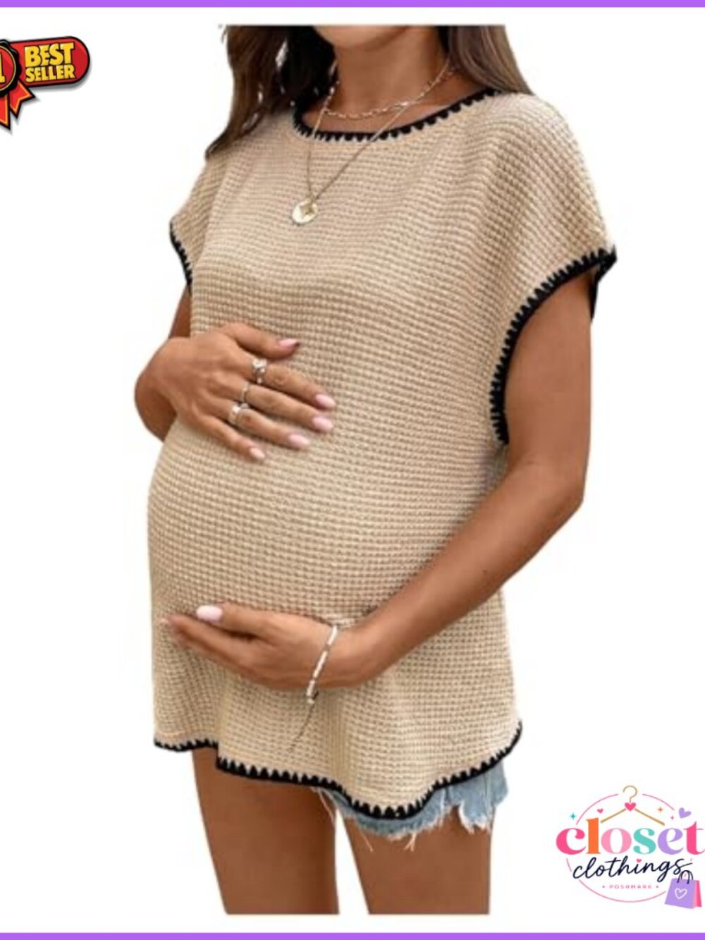 Maternity Knit Nursing Short Sleeve Tee Loose Fit Work Top